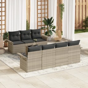 Conjunto de Sofás de Jardim de 8 Peças com Almofadas Cinza Claro Vime