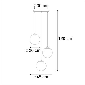 LED Candeeiro de suspensão inteligente preto com vidro fumê 3 luzes incl. Wifi ST64 - Pallon Art Deco
