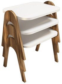 Conjunto de Mesas de Apoio Paris – Nogueira e Branco – 48,6 cm x 42 cm