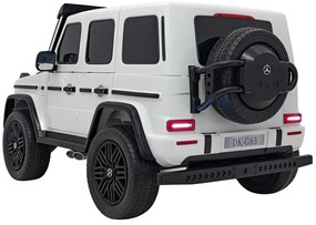 Carro elétrico para Crianças 24V, 4x200W 2 Lugares Mercedes Benz G63 AMG XXL MP4 Rodas de espuma EVA, Assento Couro Branco