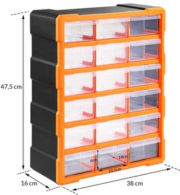 Organizador com 36 compartimentos para pequenas peças 47,5 x 38 x 16 cm Laranja + Cinzento