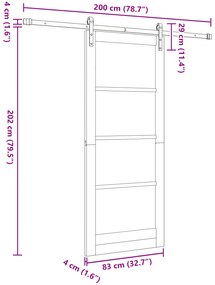 Porta Deslizante vidaXL com Conjunto de Ferragens Branca 83x202 cm Mad