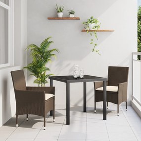 Conjunto de Jantar de Jardim vidaXL de 3 Peças com Almofadas em Vime Castanho