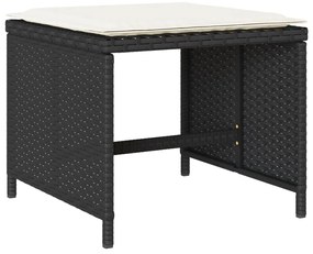 17 pcs conjunto de jantar p/ jardim c/ almofadões vime PE preto
