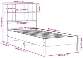 Cama com estante sem colchão 90x190 cm pinho maciço branco