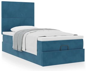 Estrutura de cama otomana com colchões azul escuro veludo