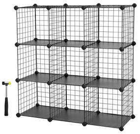 Prateleira modular com 9 cubos de metal com prateleiras em malha | SONGMICS | 93 x 31 x 93 cm | preto | LPI115H.