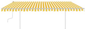 Toldo retrátil manual com postes 5x3,5 m amarelo e branco