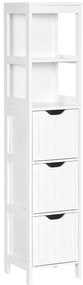 HOMCOM Armário Casa de Banho Estreito com 3 Gavetas e 2 Prateleiras Abertas Estilo Moderno 30x30x141,6 cm Branco | Aosom Portugal