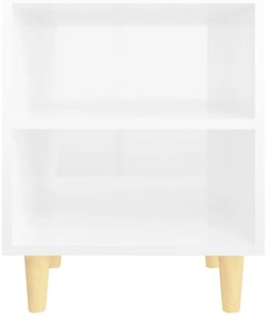Mesas cabeceira pernas madeira 2pcs 40x30x50cm branco brilhante