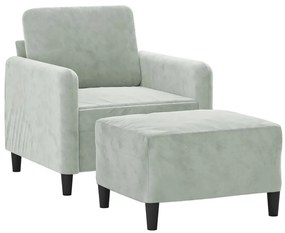Poltrona com apoio de pés 60 cm veludo cinzento-claro