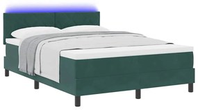 Cama Box Spring com Colchão e LED Verde Escuro 140x200 cm Veludo