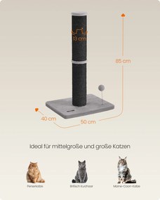 Arranhador para gatos com 85 cm de altura, bola de pelúcia e sino, preto