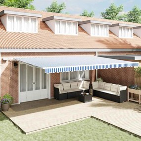 Toldo Retrátil with Manual Azul e branco 6 x 3 m Tecido e metal