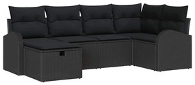 Conjunto de Sofá de Jardim de 6 Peças com Almofadas Preto Poliratã