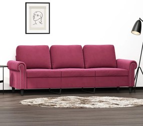 vidaXL Sofá de 3 lugares veludo 180 cm vermelho tinto