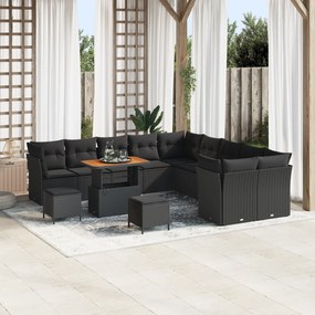 Conjunto de Sofá de Jardim vidaXL 13 Peças com Almofadas Preto Rattan