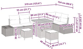 Conjunto de Sofá de Jardim 9 Peças com Almofadas Pretas, Rattan Políme