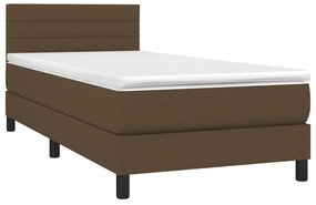 Cama box spring c/ colchão/LED 100x200cm tecido castanho-escuro