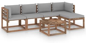 6 pcs conjunto lounge de jardim com almofadões cinzentos