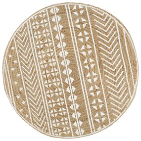 Tapete artesanal em juta com impressão a branco 120 cm