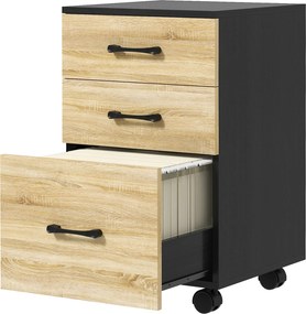 HOMCOM Bloco de Gavetas de Escritório Móvel de Arquivos com 4 Rodas 3 Gavetas para Tamanho A4 Carta 40x42x65 cm Carvalho e Preto | Aosom Portugal