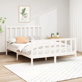 Estrutura de cama 140x190 cm madeira de pinho maciça branco