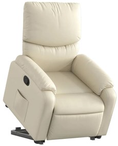 Poltrona reclinável elevatória couro artificial cor creme