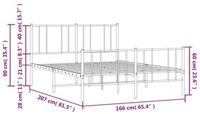 Estrutura de cama com cabeceira e pés 160x200 cm metal branco