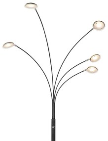 Candeeiro de pé design preto com 5 luzes LED - Sixties Trento Design