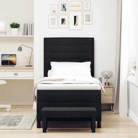 Cama Box Spring com Colchão e Banco Preto 80x200 cm Tecido