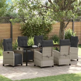 vidaXL Conjunto de jantar de jardim de 7 peças em rattan poli cinza claro