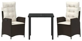 Conjunto de jantar de jardim de 3 peças com almofadas marrons em ratta