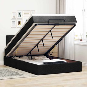 Cama otomana com colchão &amp; LEDs 120x190 cm tecido preto
