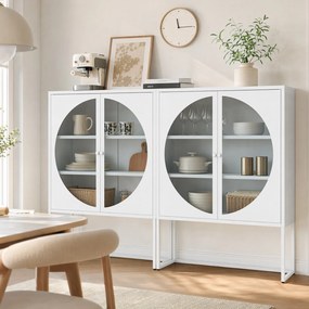 Aparador Expositor com Porta Redonda de Vidro, 85 x 40 x 121 cm, Prateleiras Ajustáveis, Branco