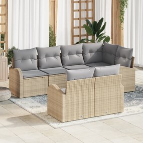 Conjunto de Sofá de Jardim de 7 Peças com Almofadas em Rattan Bege
