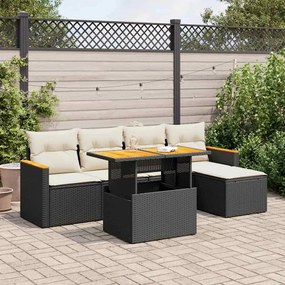 vidaXL 6 pcs conjunto sofás jardim c/ almofadões vime PE/acácia preto