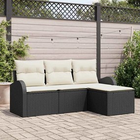 vidaXL Conjunto de Sofá de Jardim Preto vime PE