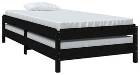 Cama empilhável 75x190 cm madeira de pinho maciça preto