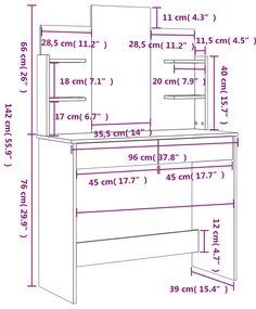 Toucador com espelho 96x39x142 cm cor carvalho fumado