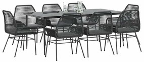 vidaXL Conjunto de jantar jardim 9 peças almofadas vidro vime PE preto