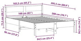 Cama sem colchão 160x200 cm madeira de pinho maciça branco