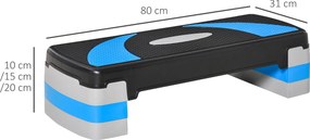 Step para Exercício Aeróbico Plataforma Step com Altura Ajustável em 3 Níveis com Carga Máxima 150kg para Exercício em Academia Casa 80x31x10-20cm Azu