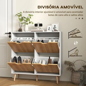 Sapateira para 16 Pares de Sapatos com 4 Gavetas e Prateleiras Ajustáveis 95x26x95 cm Branco e Madeira