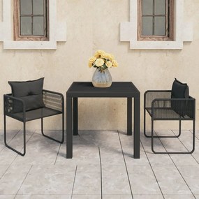 3 pcs conjunto de jantar para jardim vime de PVC preto