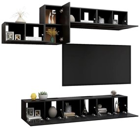 7 pcs conjunto de móveis de TV contraplacado preto