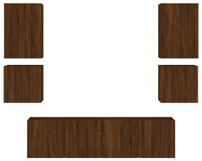 6pcs móveis de parede p/ TV derivados madeira carvalho castanho