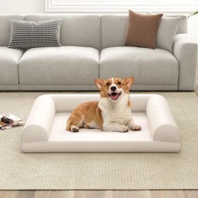 Cama ortopédica para cães  90 x 69 x 18 cm com almofada em 3 lados Capa removível e lavável Base antiderrapante Bege