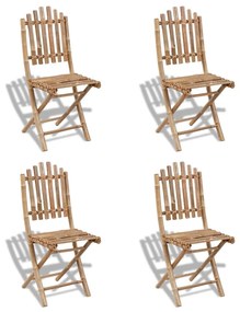 Cadeiras de exterior dobráveis bambu 4 pcs