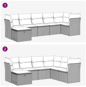 7 pcs conjunto de sofás p/ jardim c/ almofadões vime PE preto